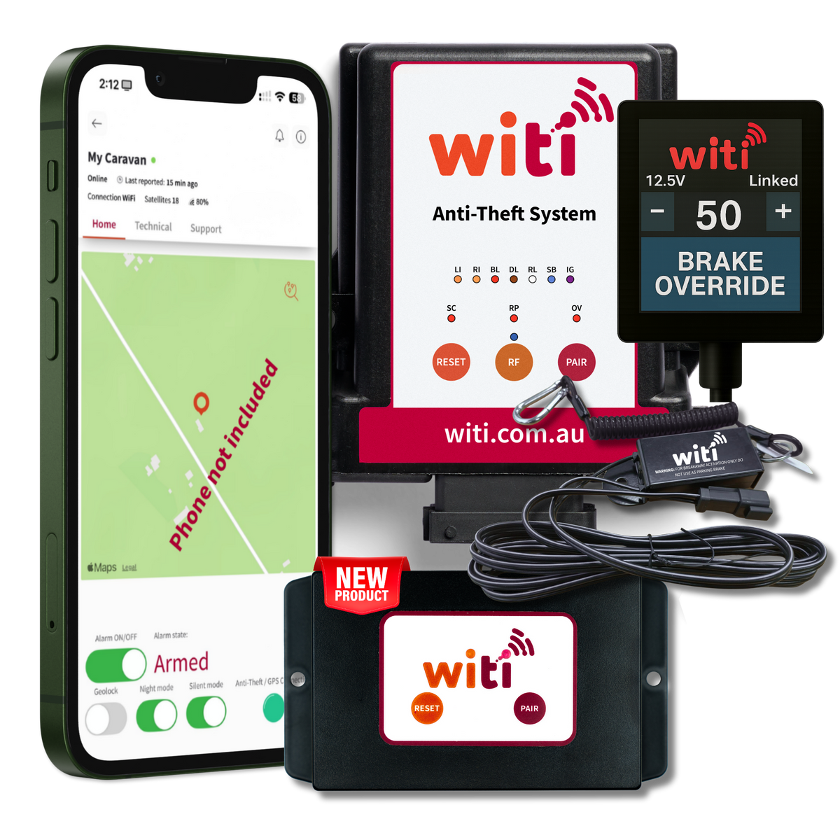 WiTi Anti-Theft, Breakaway Switch, SafeTow Brake Controller & SafeTrack GPS Bundle — the complete WiTi platform