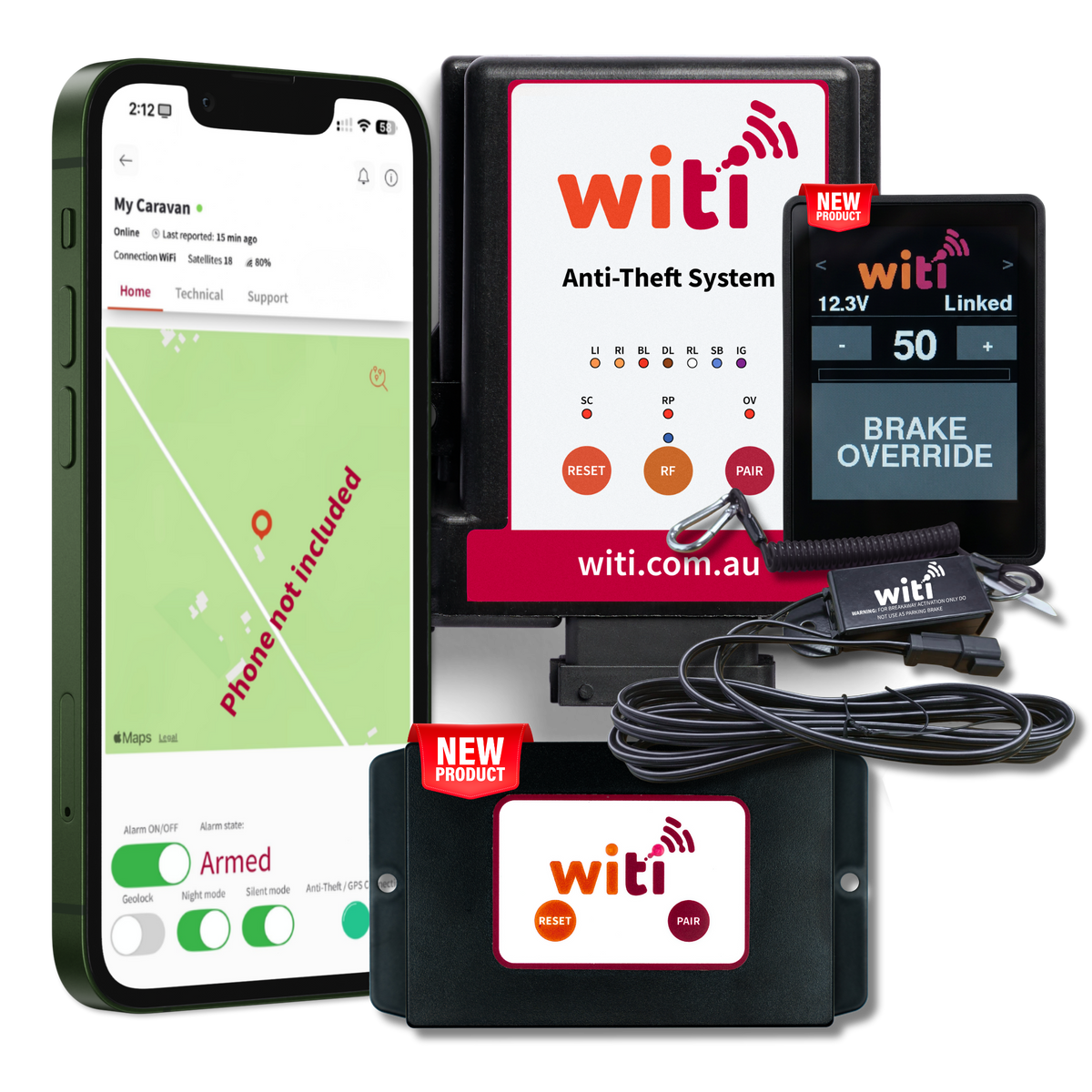 WiTi Anti-Theft, Breakaway Switch, SafeTow Brake Controller & SafeTrack GPS Bundle — the complete WiTi platform