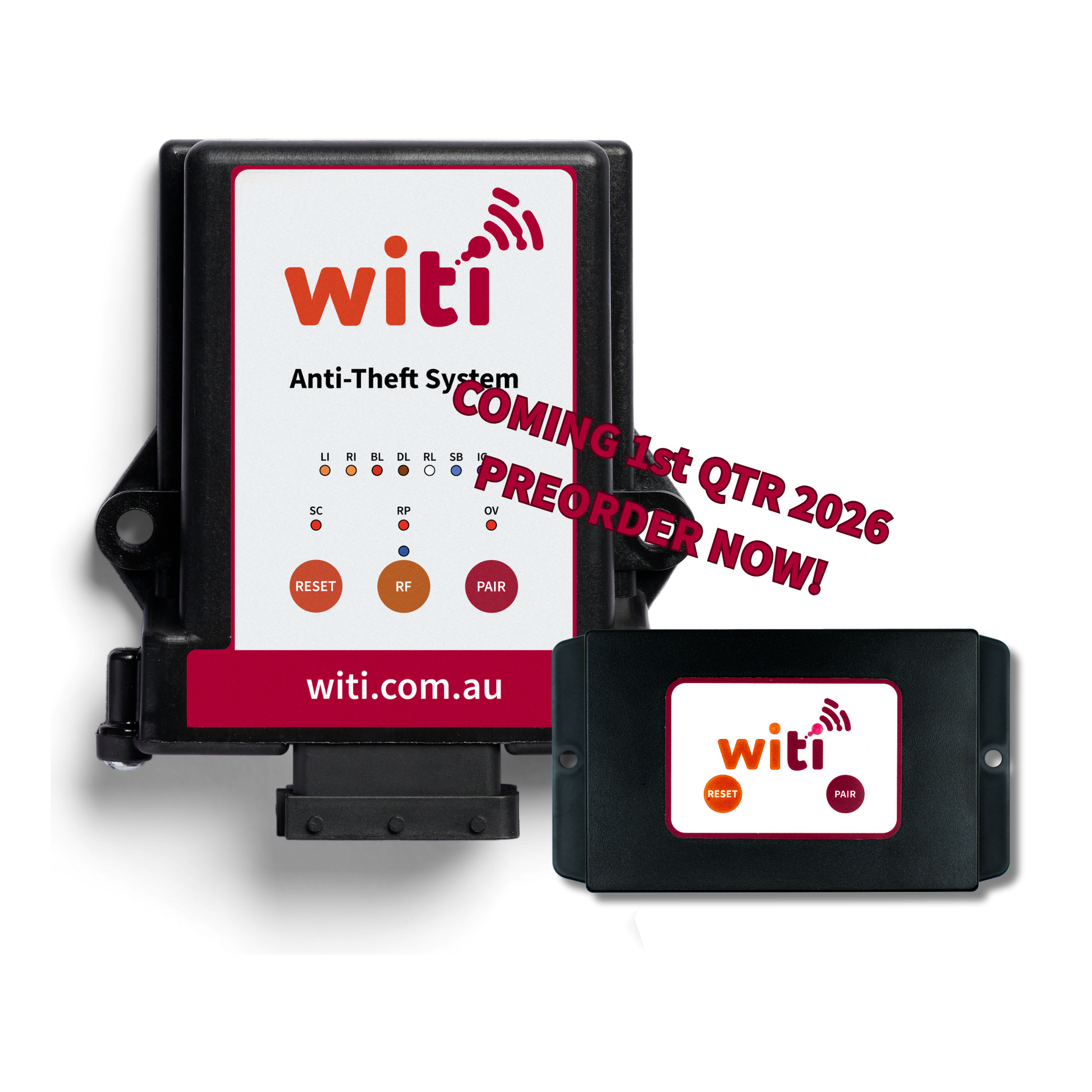 Witi anti-theft system device with promotional text on a white background
