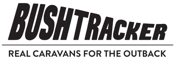 Logo for Bushtracker Caravans Logo with text 'Real Caravans for the Outback' on a white background
