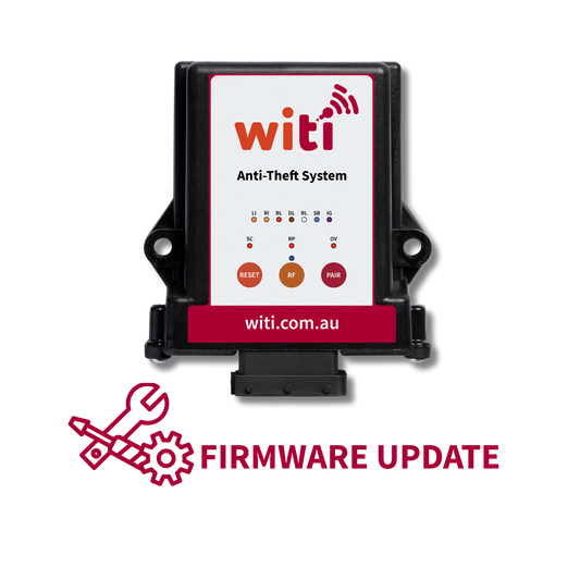 Witi anti-theft system with firmware update text on a white background