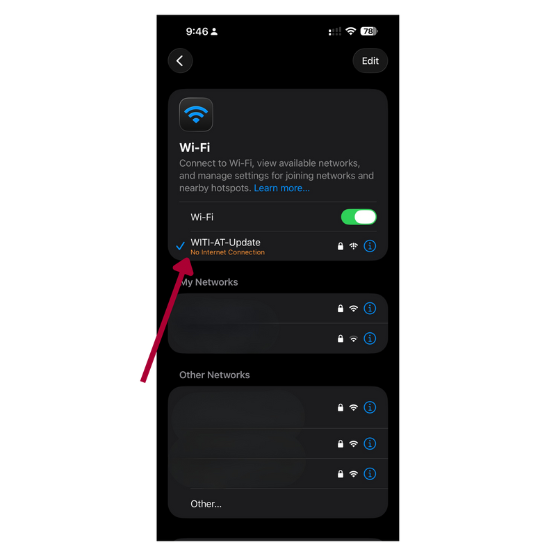 Selecting Wi-Fi network and connecting to device