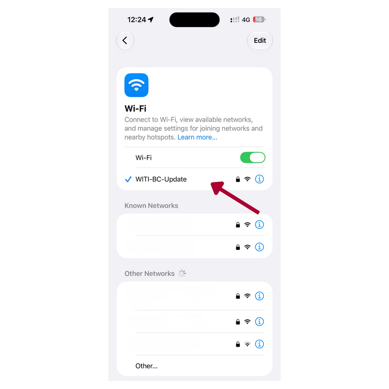 Selecting Wi-Fi network and connecting to device