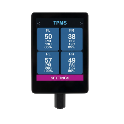 WiTi SafeTow TPMS screen showing live tyre pressure readings — WiTi TPMS Sensors sold separately