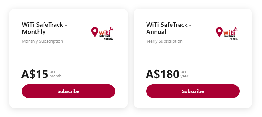 Two subscription plans for WiTi SafeTrack on a white background