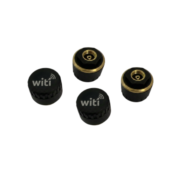 WiTi TPMS four tyre pressure sensors — front and rear valve-cap monitors for caravans and trailers
