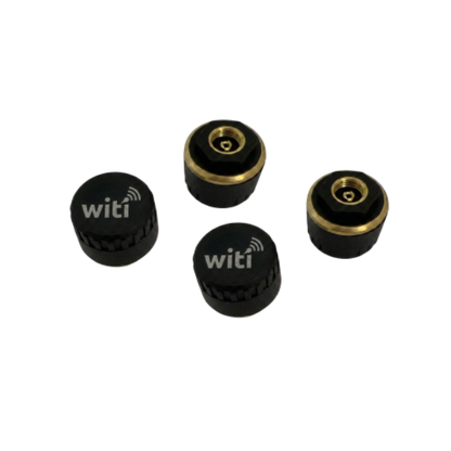 WiTi TPMS four tyre pressure sensors — front and rear valve-cap monitors for caravans and trailers