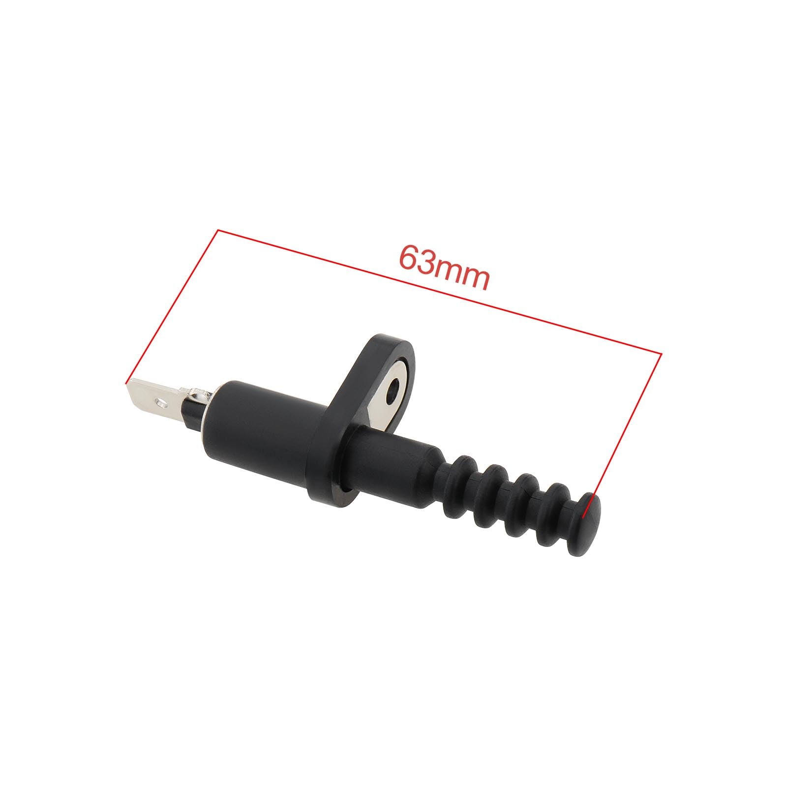 WiTi universal door switch black mechanical component with measurement details on a white background